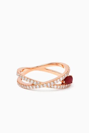 Crossover Ruby & Diamond Ring in 18kt Rose Gold