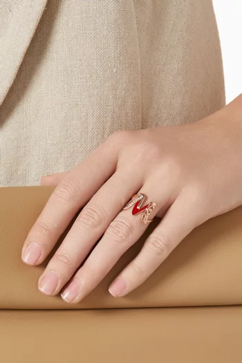 Retro Diamond & Enamel Letter 'M' Ring in 18kt Rose Gold