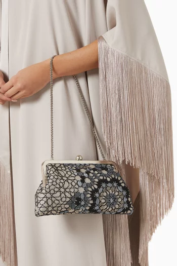 Anthracite Arabesque Clutch in Beaded Tweed