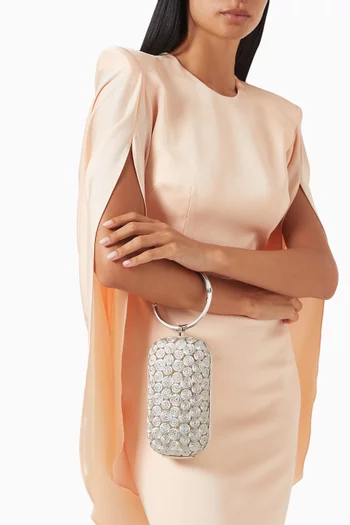Swirls Bracelet Handle Clutch in Embroidered Tweed