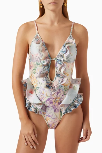 Halliday Waterfall Frill One-piece Swimsuit in Italian Lycra