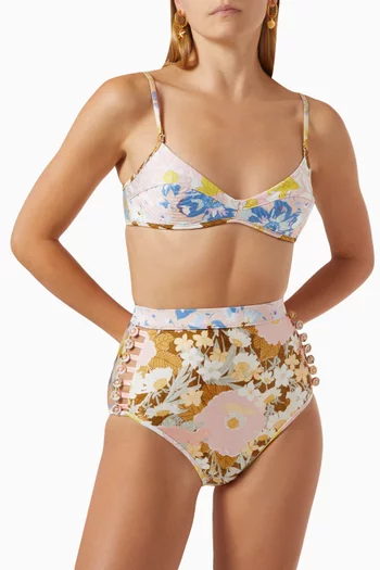 Pop Button High-waisted Bikini Briefs in Italian Lycra