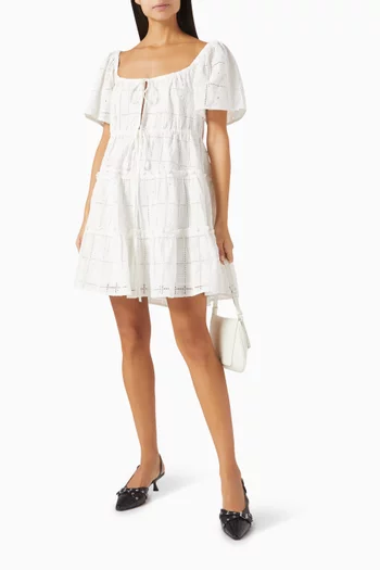 Broderie Anglaise Tiered Mini Dress in Organic Cotton