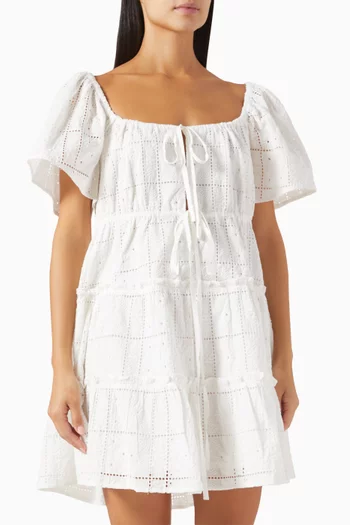 Broderie Anglaise Tiered Mini Dress in Organic Cotton