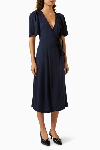 Wrap Midi Dress in Viscose-twill