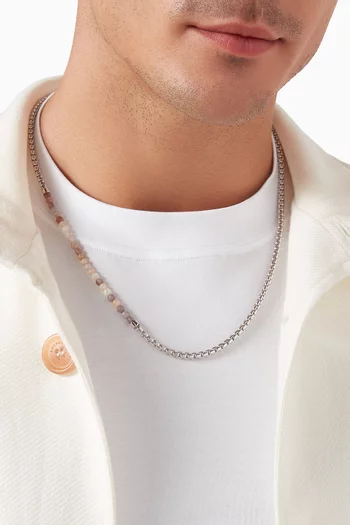 Sennit Catena Beaded Necklace in Rhodium & Botswana Agate