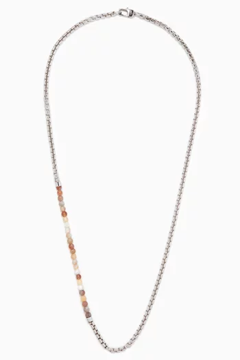 Sennit Catena Beaded Necklace in Rhodium & Botswana Agate