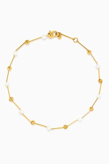 Nova Pearl and Beaded Necklace in Gold-dipped Brass