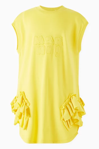 Logo-embroidered Ruffle Dress in Cotton