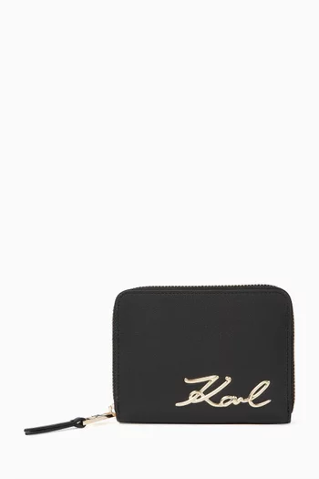 K/Signature Logo Zip Wallet in Faux Leather