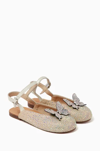 Butterfly Crystal Embellished Ballerinas in Calf Leather