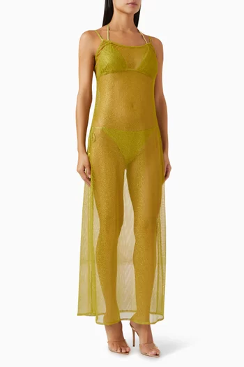فستان بيرل طويل للارتداء فوق ملابس السباحة قماش شبكي