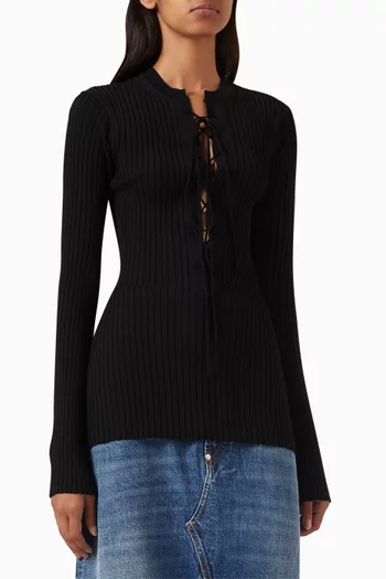 Lace-up Ribbed Sweater in Viscose-knit