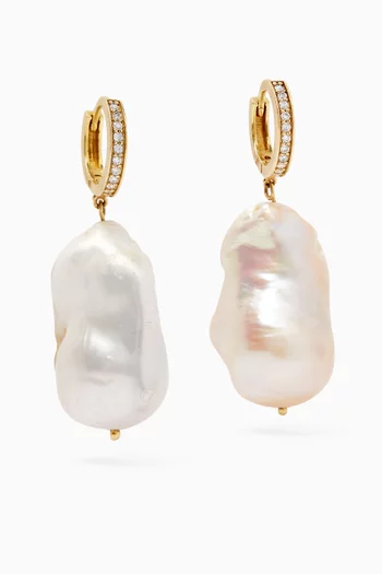 Baroque Pearl Drop & Diamond Hoop Earrings in 18kt Gold