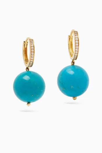 Turquoise Drop & Diamond Hoop Earrings in 18kt Gold