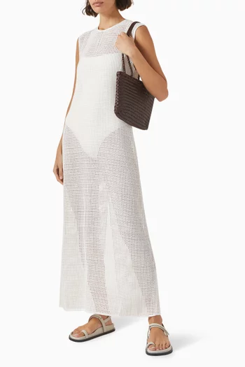 Sleeveless Grid Maxi Dress in Cotton
