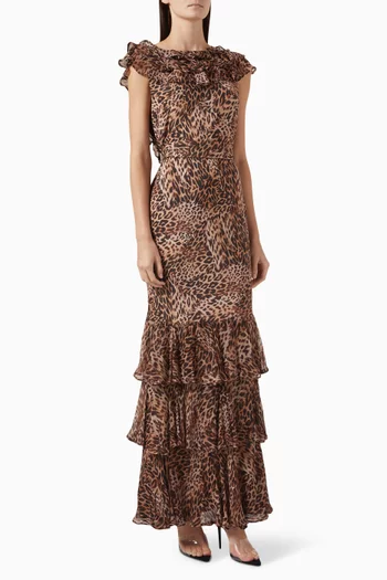 Rio Leopard-print Ruffled Gown in Silk