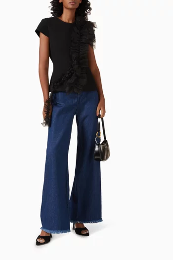 Frilled T-shirt in Wool-crepe