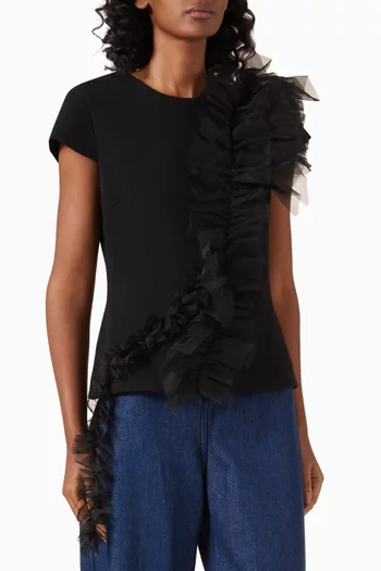 Frilled T-shirt in Wool-crepe