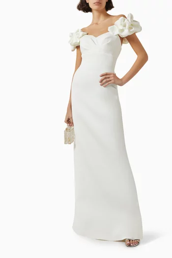 Detachable-sleeve Maxi Dress in Scuba Fabric