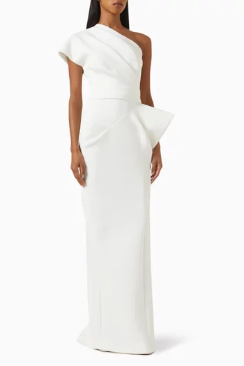 One-shoulder Draped Column Gown in Scuba