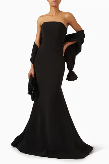 Strapless Detachable Scarf Gown in Crepe
