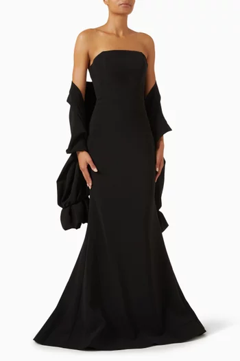 Strapless Detachable Scarf Gown in Crepe