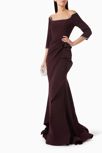 Off-shoulder Embellished Maxi Dress in Crepe