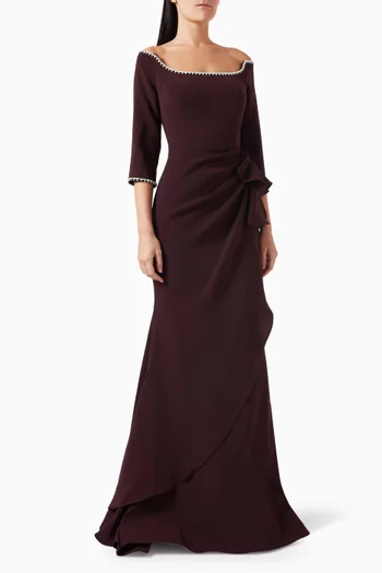 Off-shoulder Embellished Maxi Dress in Crepe