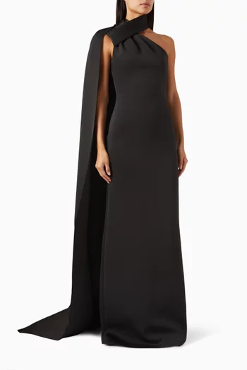 One-shoulder Cape Gown in Scuba