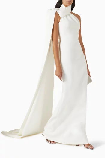 One-shoulder Cape Gown in Scuba