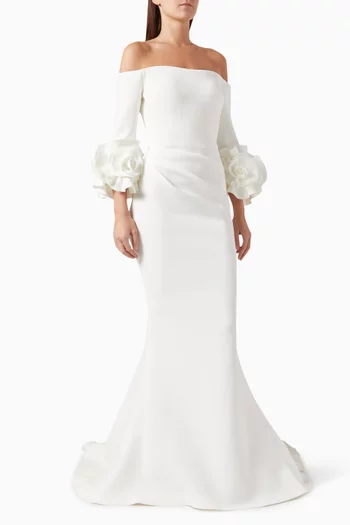 Ruffle Sleeves Off-shoulder Gown