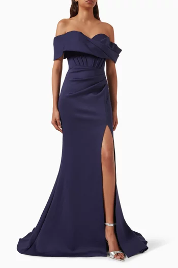 Off-shoulder Gown in Scuba