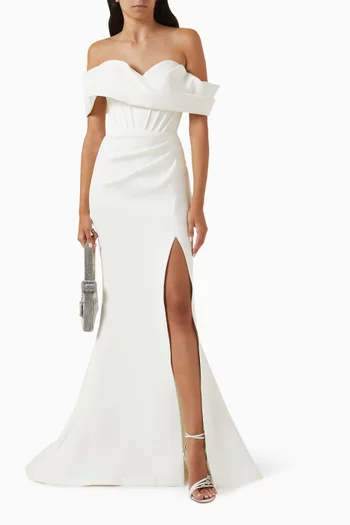 Off-shoulder Gown in Scuba