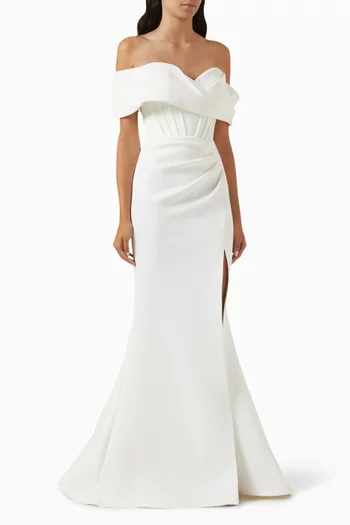 Off-shoulder Gown in Scuba