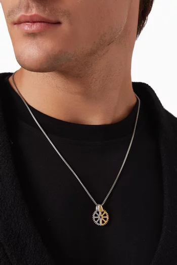 Puzzle Gear Box Pendant Necklace in Sterling Silver