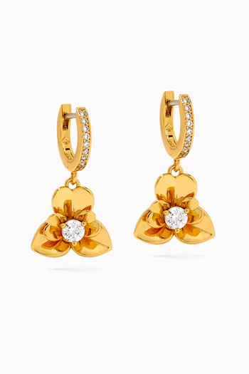 Precious Pansy Pavé Drop Huggie Earrings in Metal