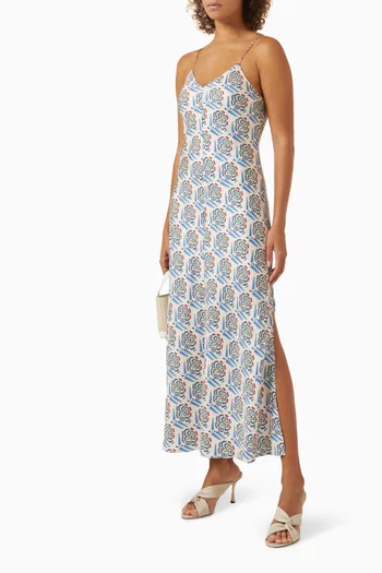 Zig Zag Flower Stamp Slip Dress in Silk