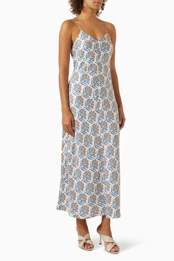 Zig Zag Flower Stamp Slip Dress in Silk