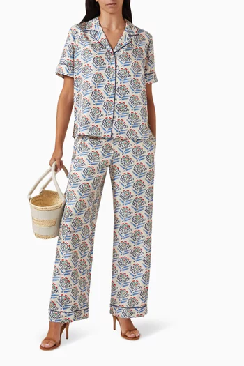 Zig Zag Flower Stamp Camp Shirt in Silk