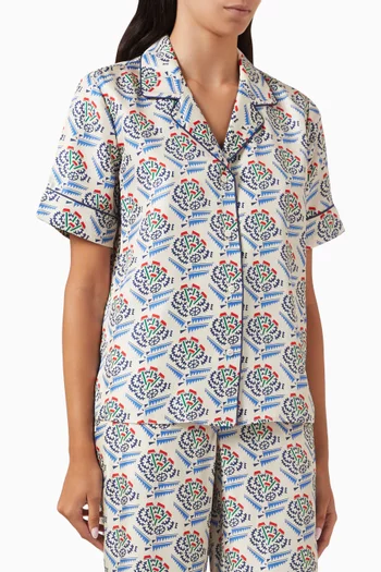 Zig Zag Flower Stamp Camp Shirt in Silk