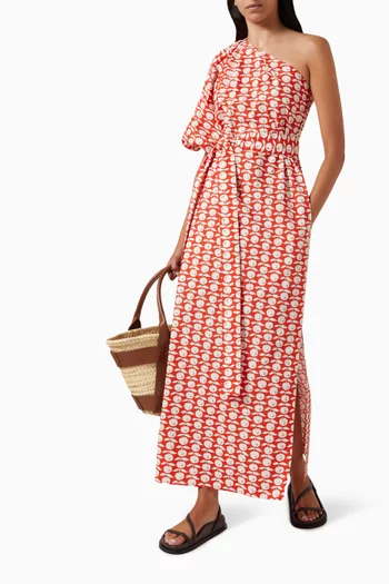 Apple Stamp One-shoulder Dress in Cotton