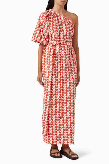 Apple Stamp One-shoulder Dress in Cotton