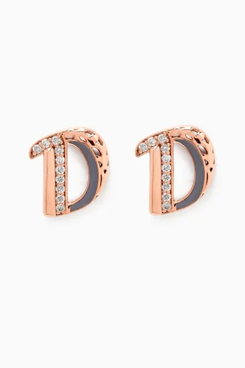 Retro 'D' Diamond Stud Earrings in 18kt Rose Gold