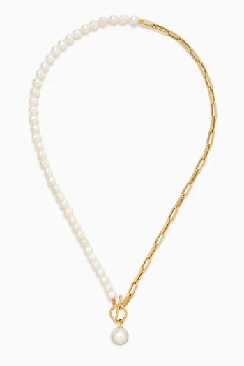 Kiku Demi Pearl Paperclip Necklace in 18kt Gold