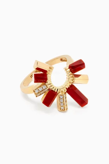 Urban Fan Diamond & Red Agate Ring in 18kt Gold