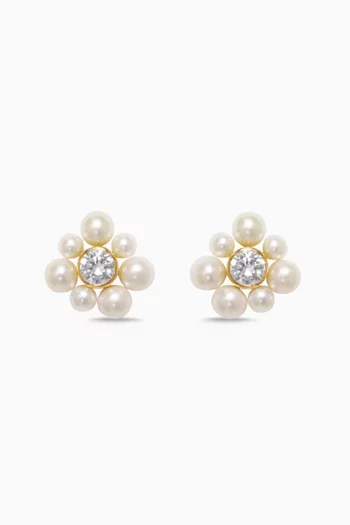 Pearl & Cubic Zirconia Stud Earrings in 18kt Gold-plated Sterling Silver