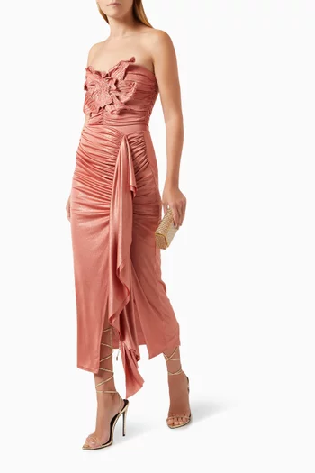 Draped Midi Skirt in Metallic Jersey