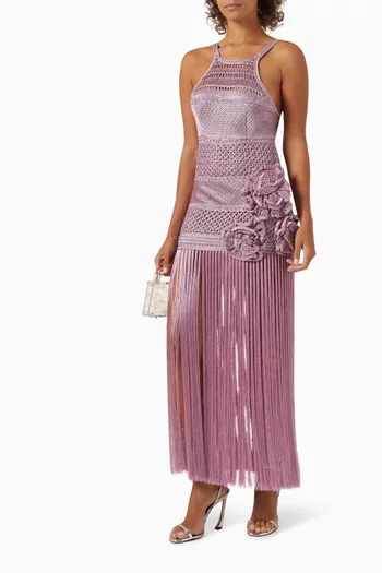 Latticework Fringe Maxi Dress in Viscose