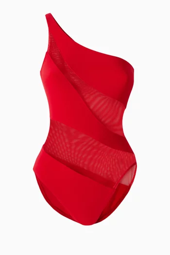 لباس سباحة قطعة واحدة سنيك ميو بأجزاء شبكية بوليستر ليكرا